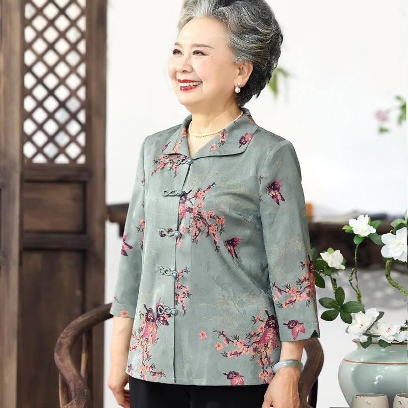 Yuzhaolin Women's Middle-Aged & Elderly Lapel Shirt