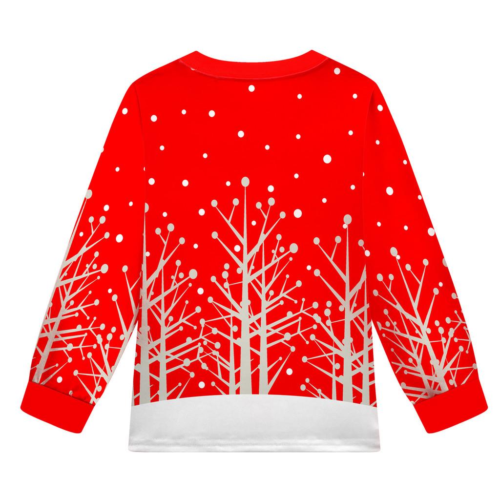 Kids Boys Girls Cartoon Santa Claus Christmas Tree Elk Print Long Sleeves T-Shirt Top Pants Trousers Clothes Set