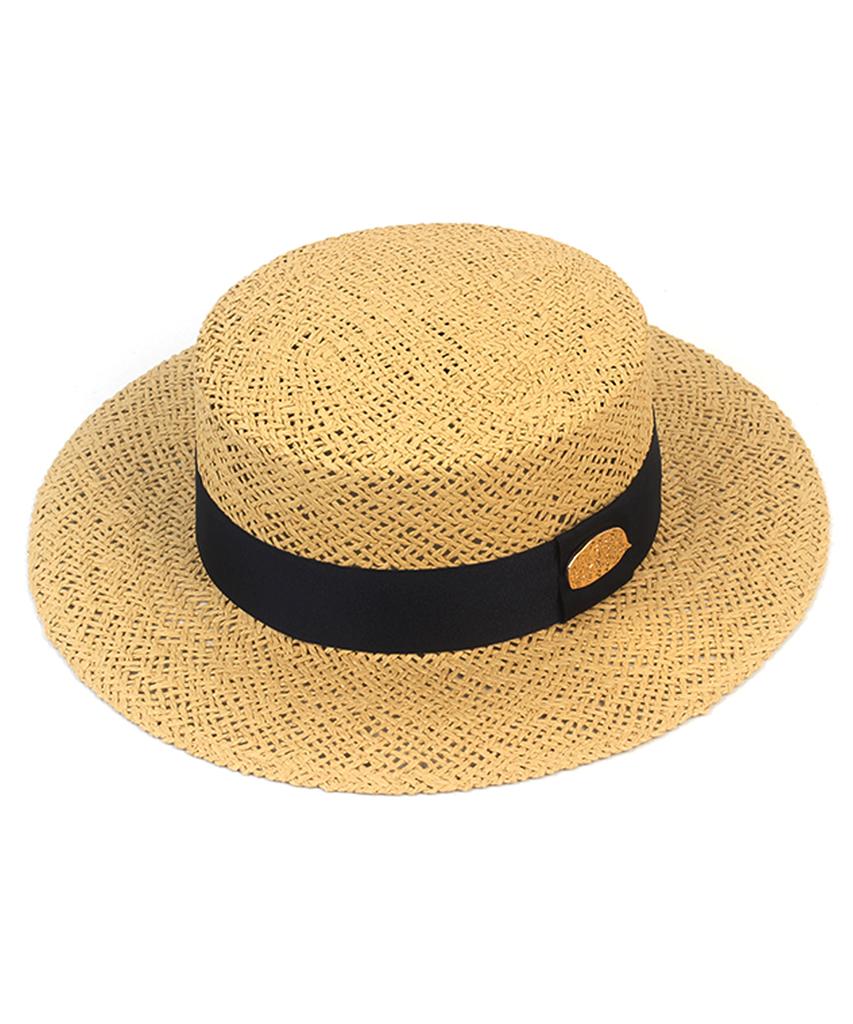 Beige Navy Line Panama Hat
