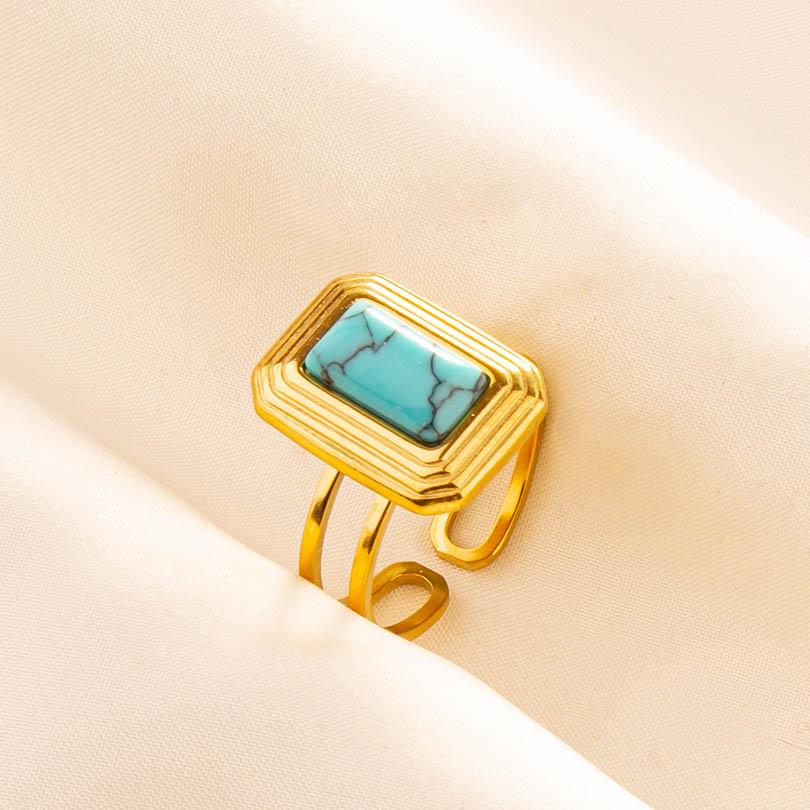 Turquoise Finger Jewelry Long Oval Sun Heart Water Drop Stainless Steel Rings For Women Men Accessories Gold Plated Open Anillos