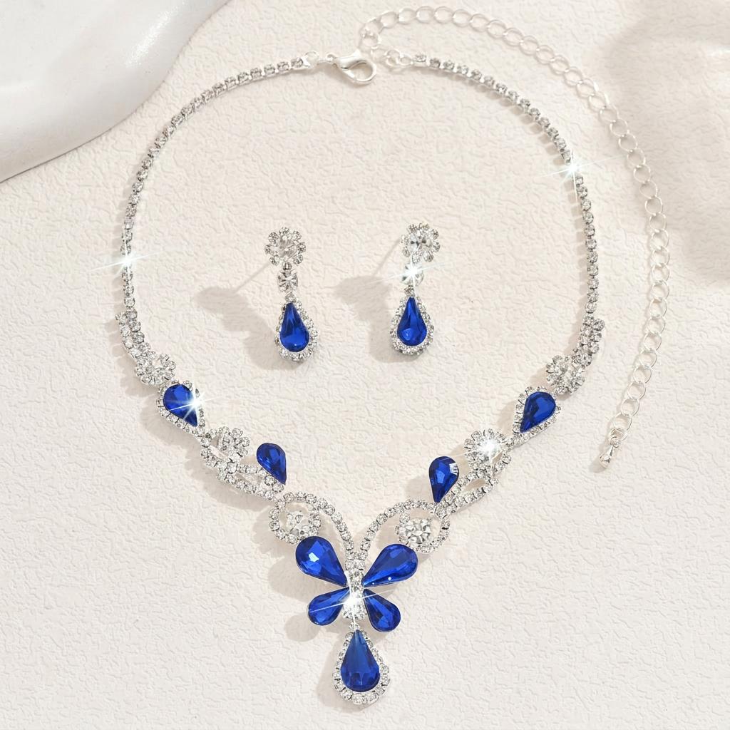 Bride Jewelry Set Adjustable Teardrop Pendant Necklace Drop Earrings Sparkling Butterfly Pendant Necklace For Galas Parties