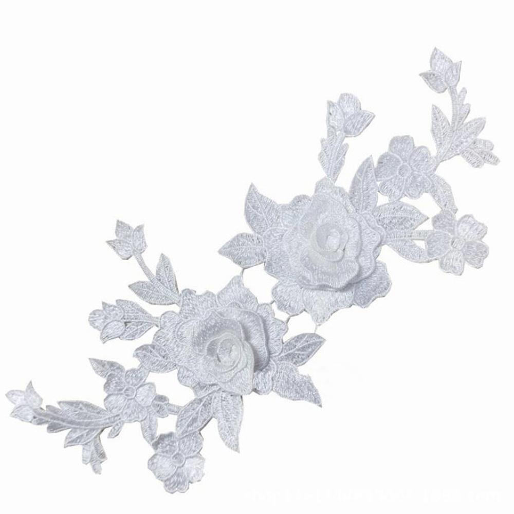 1 Pc Black White 3D Roses Flowers Embroidery Sew  On Patches Sewn Applique Embroidered DIY Clothes