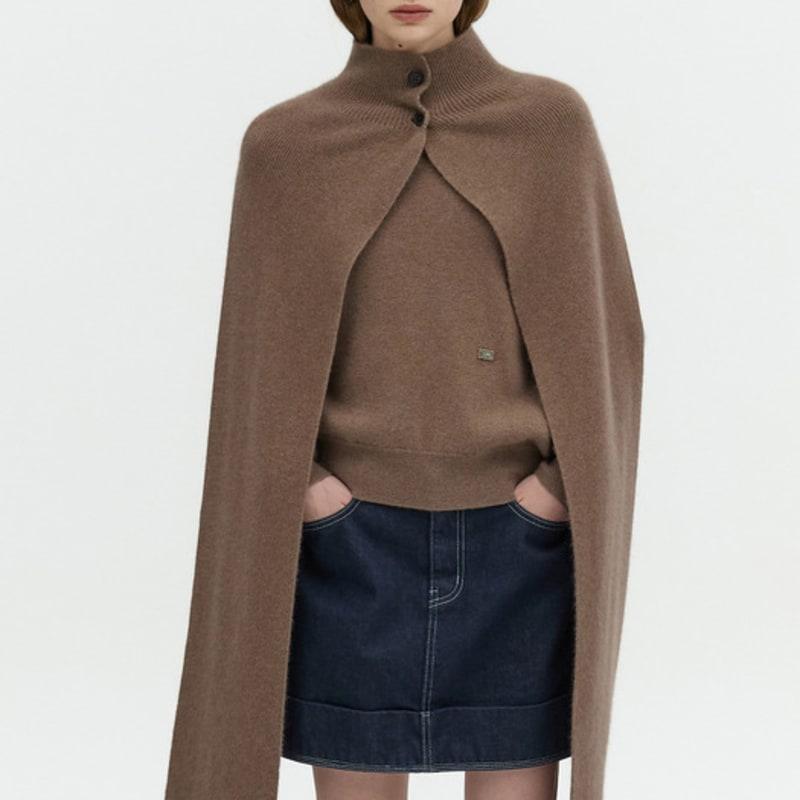 L’H.A.S TWO-BUTTON KNIT MUFFLER_BROWN