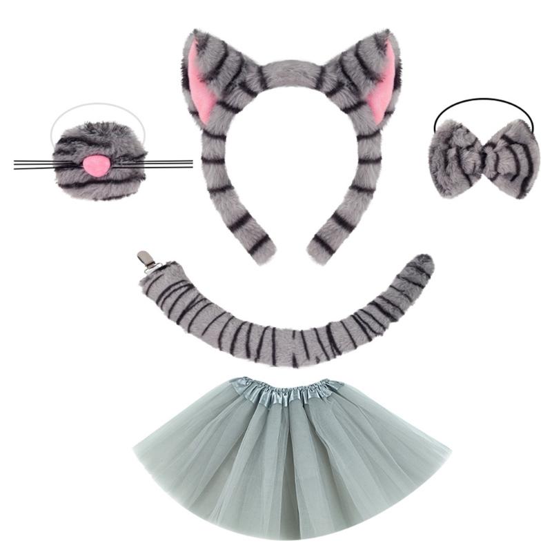Cats Costume Set Ears Tail Bowite Tutu Animal Fancy Costume Kit Accessories for Kids Girls Halloween Cosplays Props