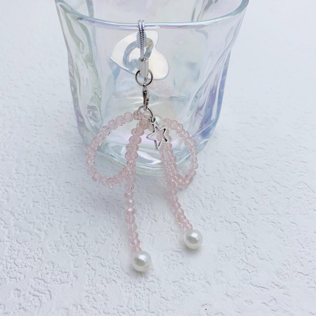 Stylish Bowknot Star Phone Charm Fashionable Crystal Beaded Butterfly Keychain Colorful Bag Pendant for Women Girls