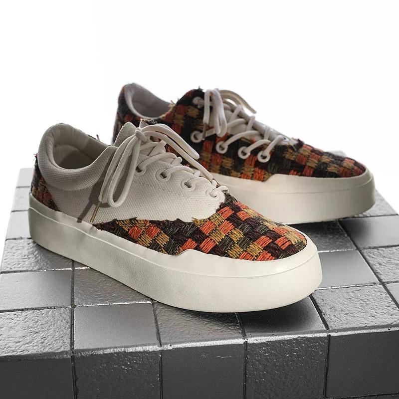 

Men s Shoes Niche Checkered Board Shoes Spring and Summer Casual Canvas Shoes and Vulcanized Sports Shoes Comfortable Pure-color 38 помаранчевий