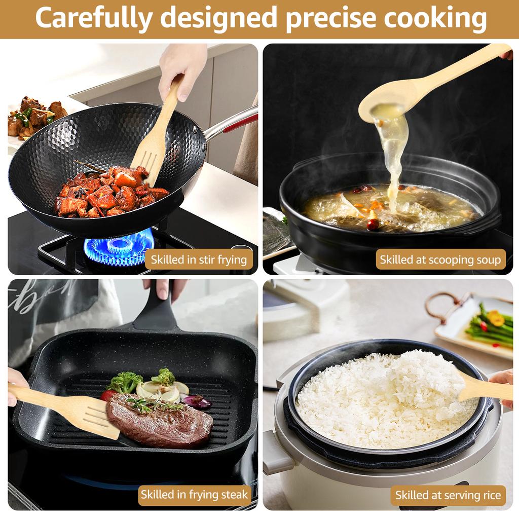 12Pcs Bamboo Cooking Utensils Set Non Stick Bamboo Spoon Spatula Enduring Kitchen Utensil Wooden Cooking Tools Mixing Set