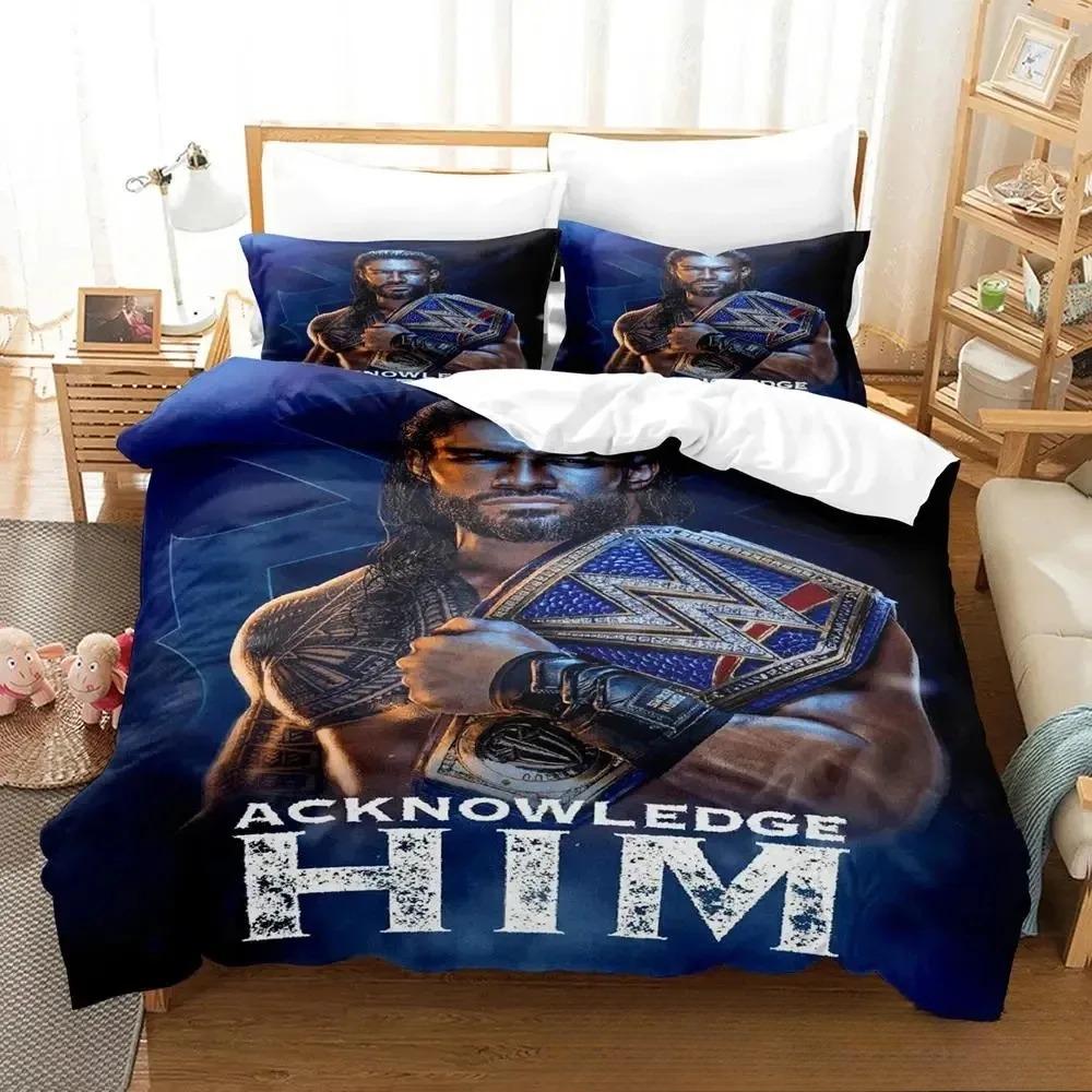 3D-Druck Wrestler Roman Reigns Bettwäsche-Set für Jungen und Mädchen, Twin Queen King Size, Bettbezug, Kissenbezug, Bett für Jungen und Erwachsene