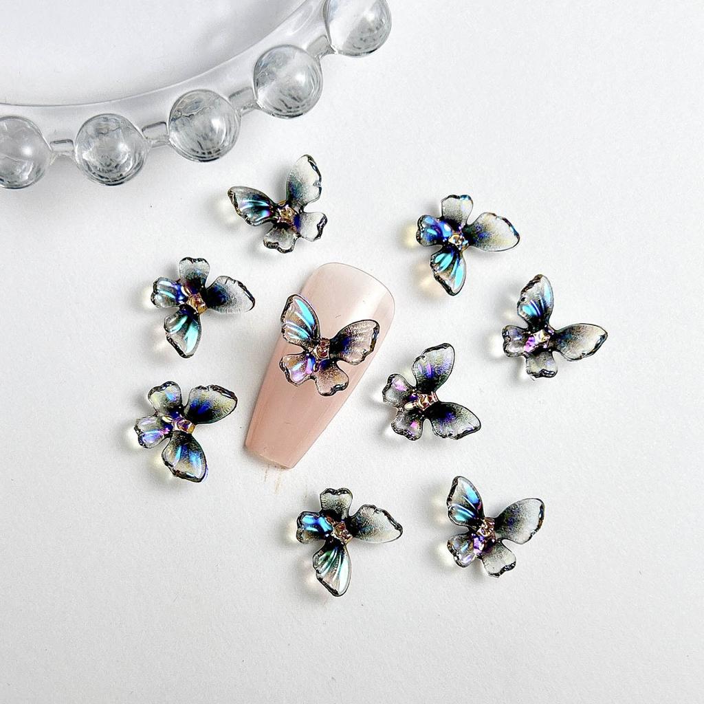 New Trendy Resin Colorful Ice Transparent 3D Fairy Butterfly Nail Art Decorations DIY Wearable Nail Accessories Wholesale