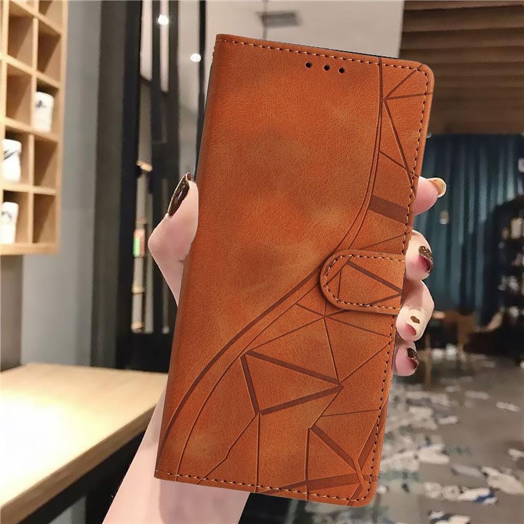 For Motorola Moto G55 5G Case Wallet Stand Imprinted Triangle Pattern Leather Phone Flip Cover