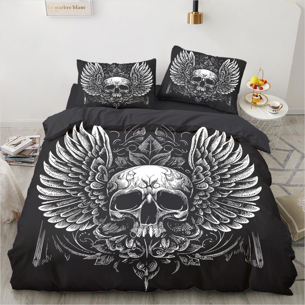 Skull Bedding Set Twin 140x200cm - Vintage Baroque Halloween Duvet Cover 2/3PCS, Luxury Skeleton Comforter cover,Gothic Bed Set