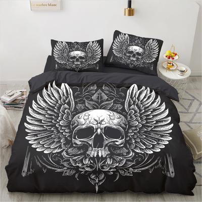 Skull Baroque Skeleton Bedding Set for Adults Teens, Gothic Halloween Duvet Cover, Twin/Full/Queen/King Size 140x200cm Bed Set