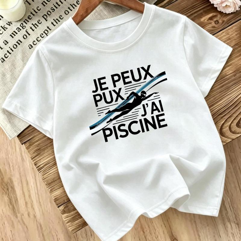 Kids Swimming Theme Print T-Shirt Fashion Sports Style Children Short Sleeve Top Summer