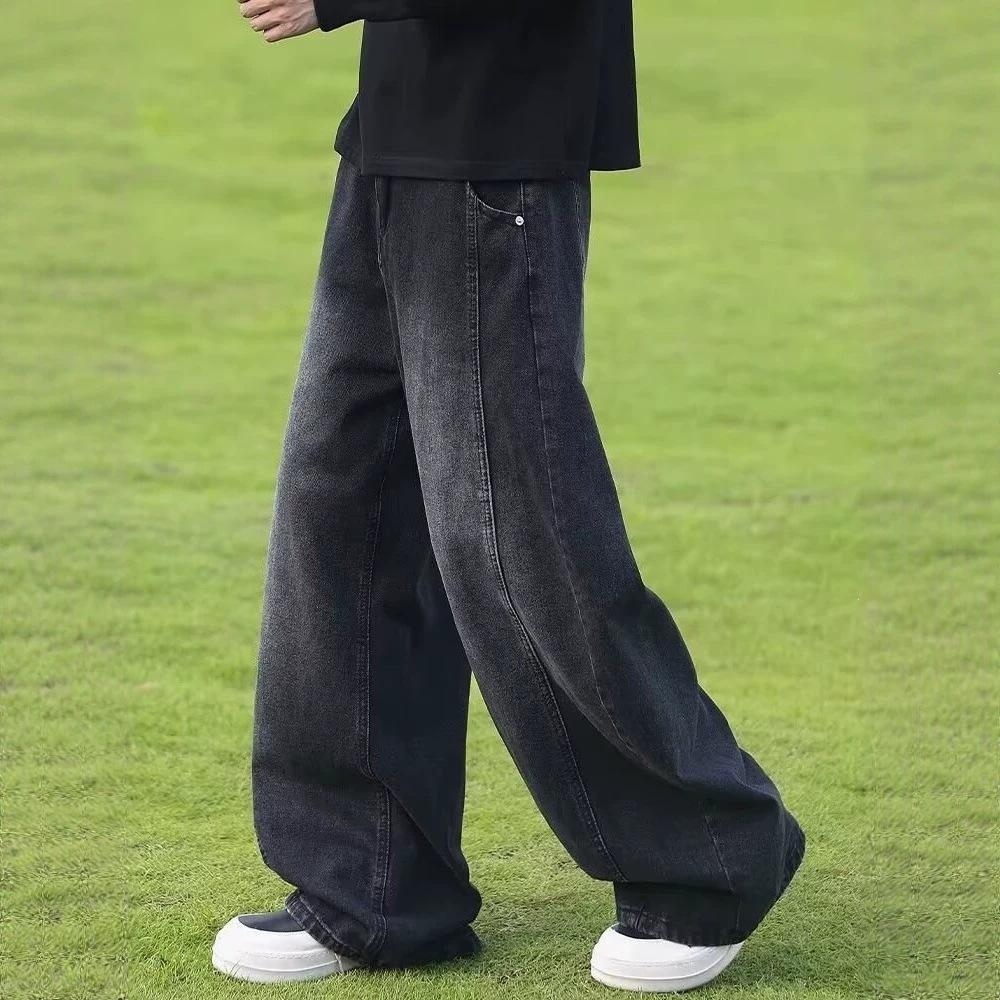 Spring and Autumn Dark Blue Jeans Men's Trend Brand Loose Straight A Jeans American High Street Trend Wide Leg Pants