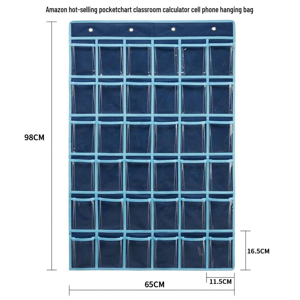 Transparent 36-Pocket Cell Phone and Stationery Hanging Organizer for Classrooms