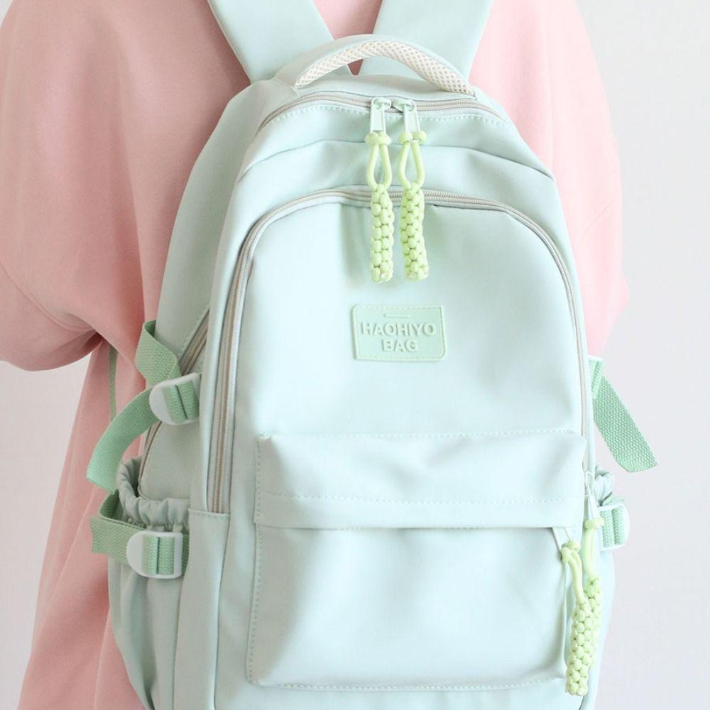 

Large Capacity Students School Bag Nylon Shoulder Bag Creative Fresh Color Backpack Teenager зелений