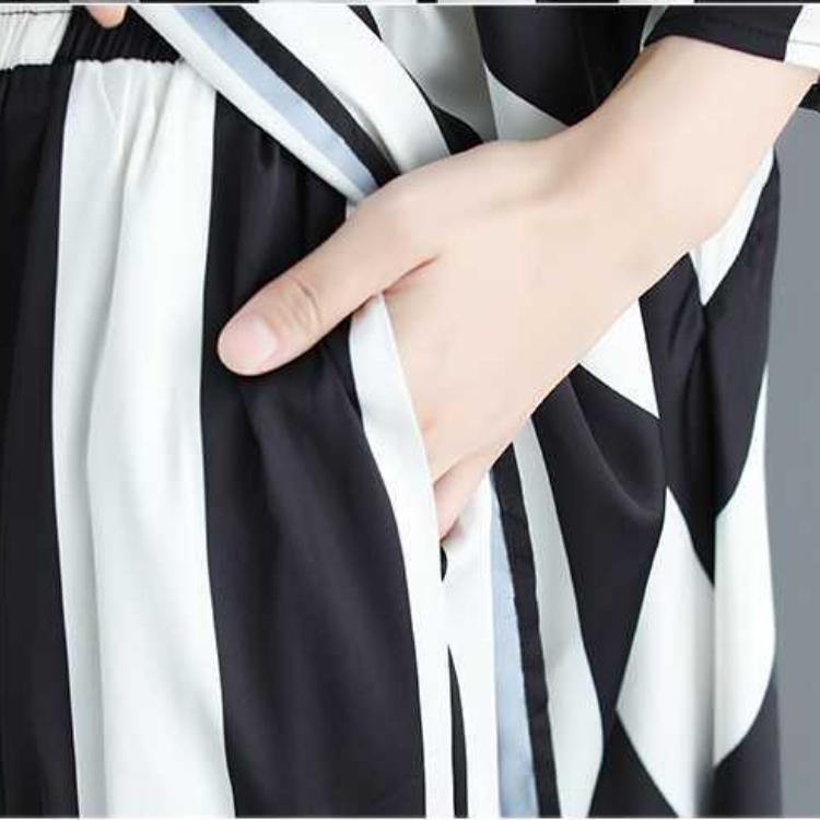 IHUASU Set Estivo Artistico con Pullover Oversize Largo a Righe Irregolari e Pantaloni a Gamba Larga per Donna