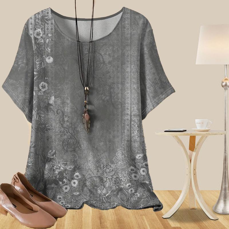 

Женская повседневная свободная весенняя рубашка, женские топы с коротким рукавом и принтом в виде растительных элементов 8XL серый