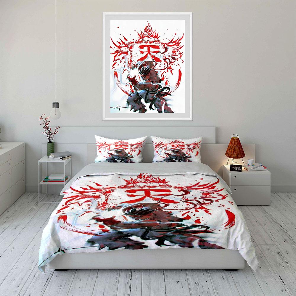 Martial artist summoning red energy Print Bedding Set 1 Duvet Cover 2 Pillowcases for Adult and Children Luxury Gift Full Size