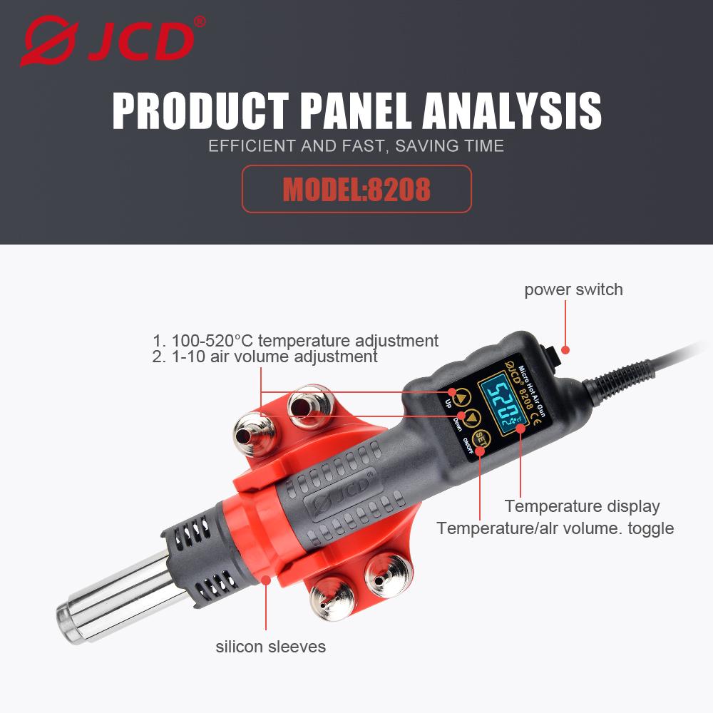 JCD 750W Micro Hot Air Gun 8208 Portable LCD Display Rework Station Heat Gun Hair Dryer Temperature Adjustable BGA Welding Tools