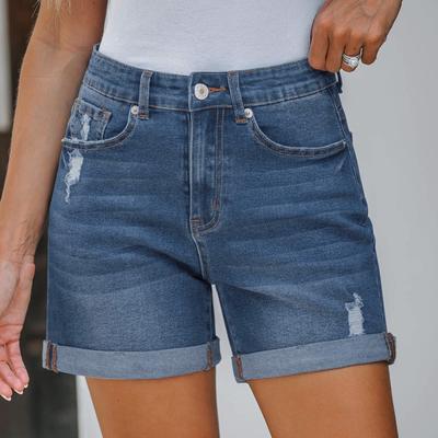 Jeans-Cargohosen für Damen, dehnbare, hoch taillierte, zerrissene Jeans-Shorts mit abgenutztem, gewelltem Rand, Jeans-Shorts, Pantalones De Mujer