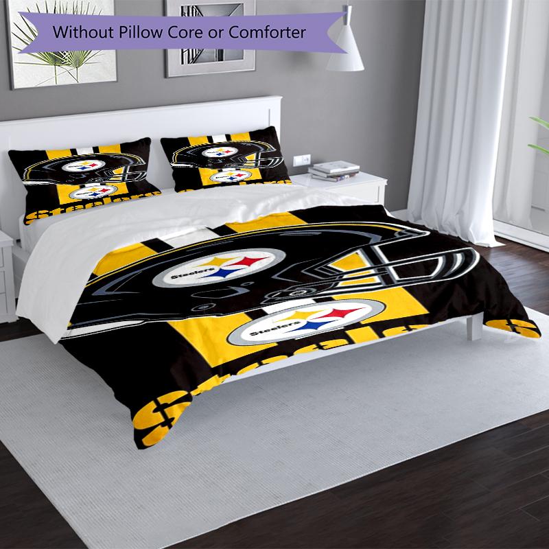 Steelers Helmet Design Bed Bedding Set 1 Duvet Cover + 2 Pillowcases Soft Breathable Household Bed Linens