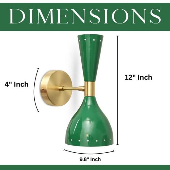 Mid Century Modern Green Brass Wall Sconce Lamp  Retro Double Shade, Handmade Bedroom Lighting