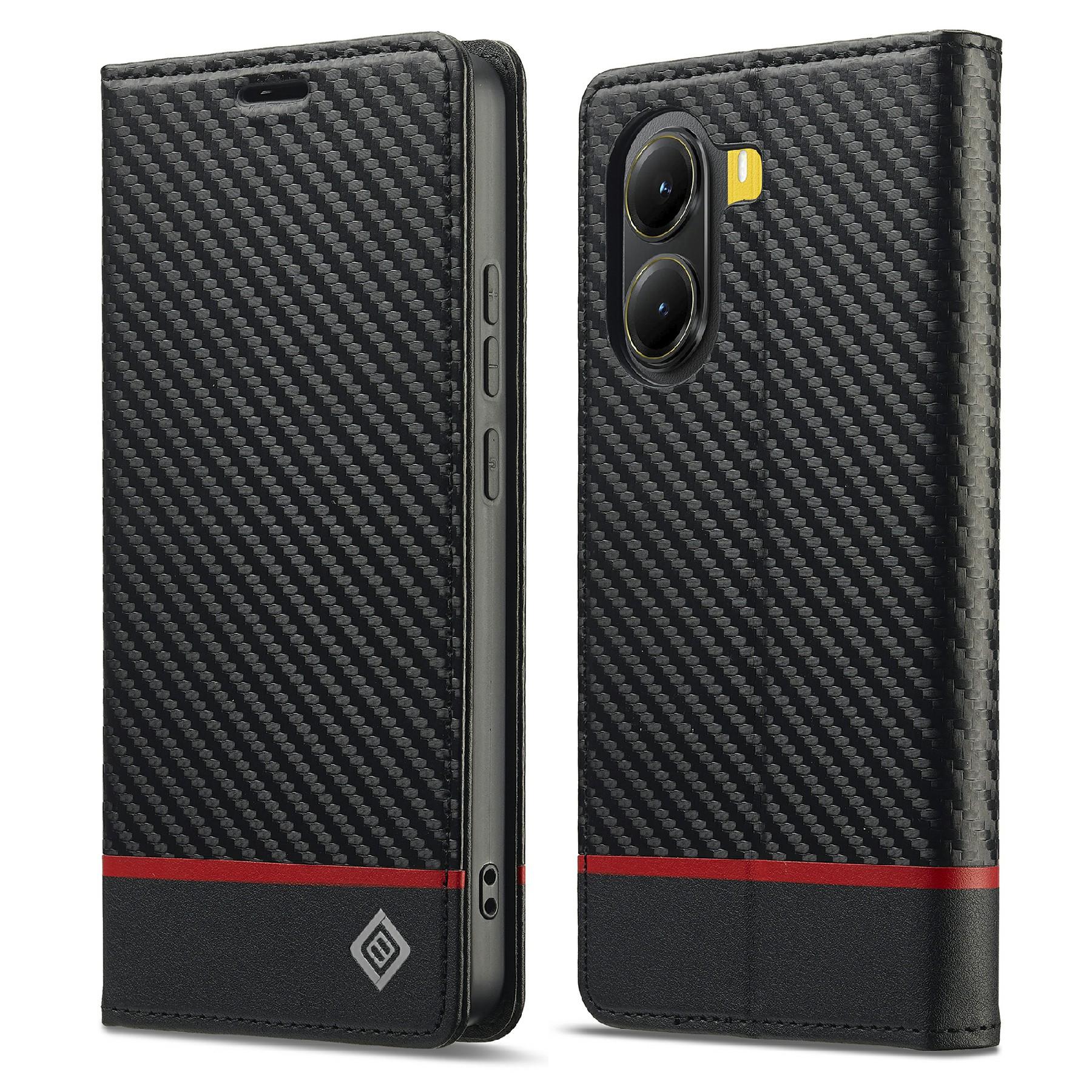 

LC.IMEEKE Для Xiaomi Poco X7 Pro 5G Чехол-кошелек Текстура углеродного волокна Кожаный чехол для телефона A
