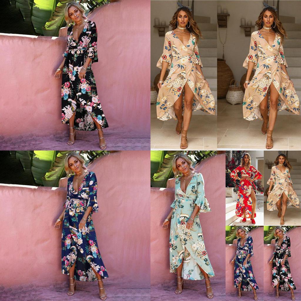 Elegant Women's Plunge Holiday Dress Featuring Vibrant Summer Paisley Split Maxi Design