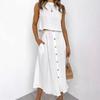 Women Sleeveless Tank Top High Waist Button Front Midi Skirt Two Piece Set Casual Summer Outfit