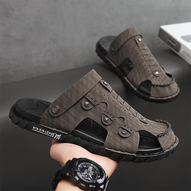 

Sandals men s summer wear non-slip and wear-resistant bag head slippers men s outdoor work driving dual-purpose soft-soled cool slippers 44 коричневый