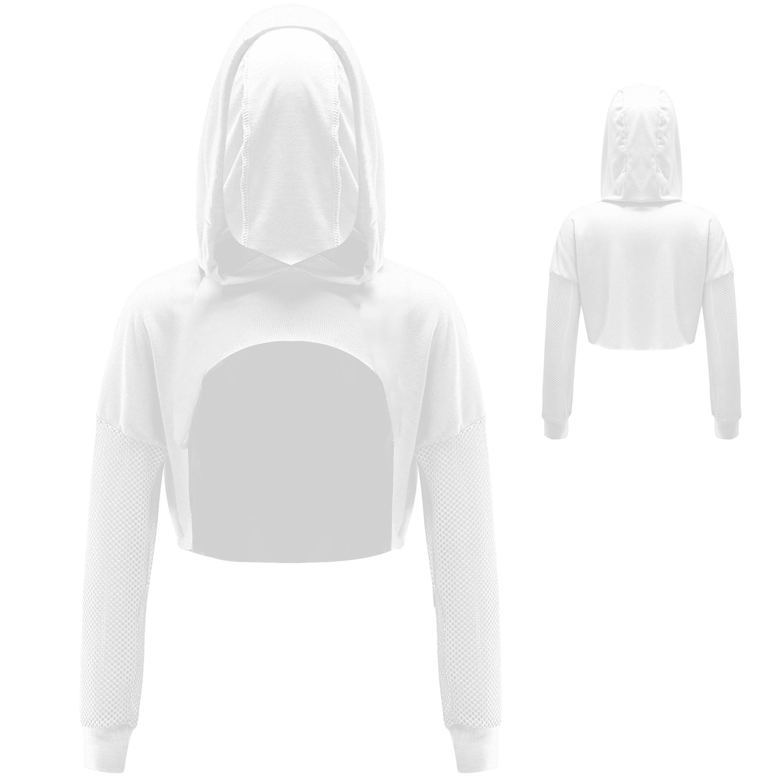 

Дитячий Дівчачий Худі з Довгим Рукавом з Сітки Кроп Топ Прозора Сітчаста Толстовка з Капюшоном Накидка для Танців 5-6 Years білий