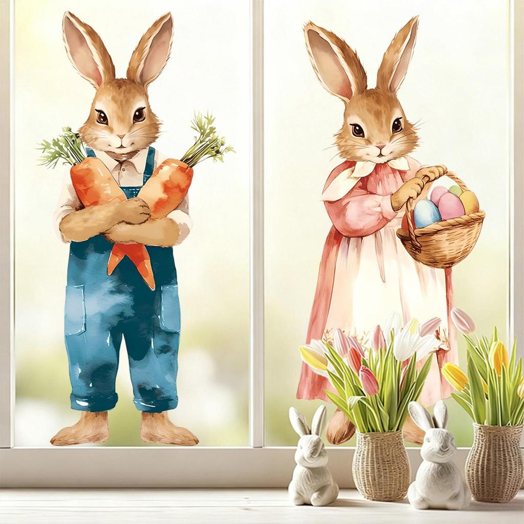 Easter Rabbits Door Sticker Kid Room Decoration Wall Window Decals Bedroom Self-adhesive Home Decor Wallpaper Cute Bunny Mural