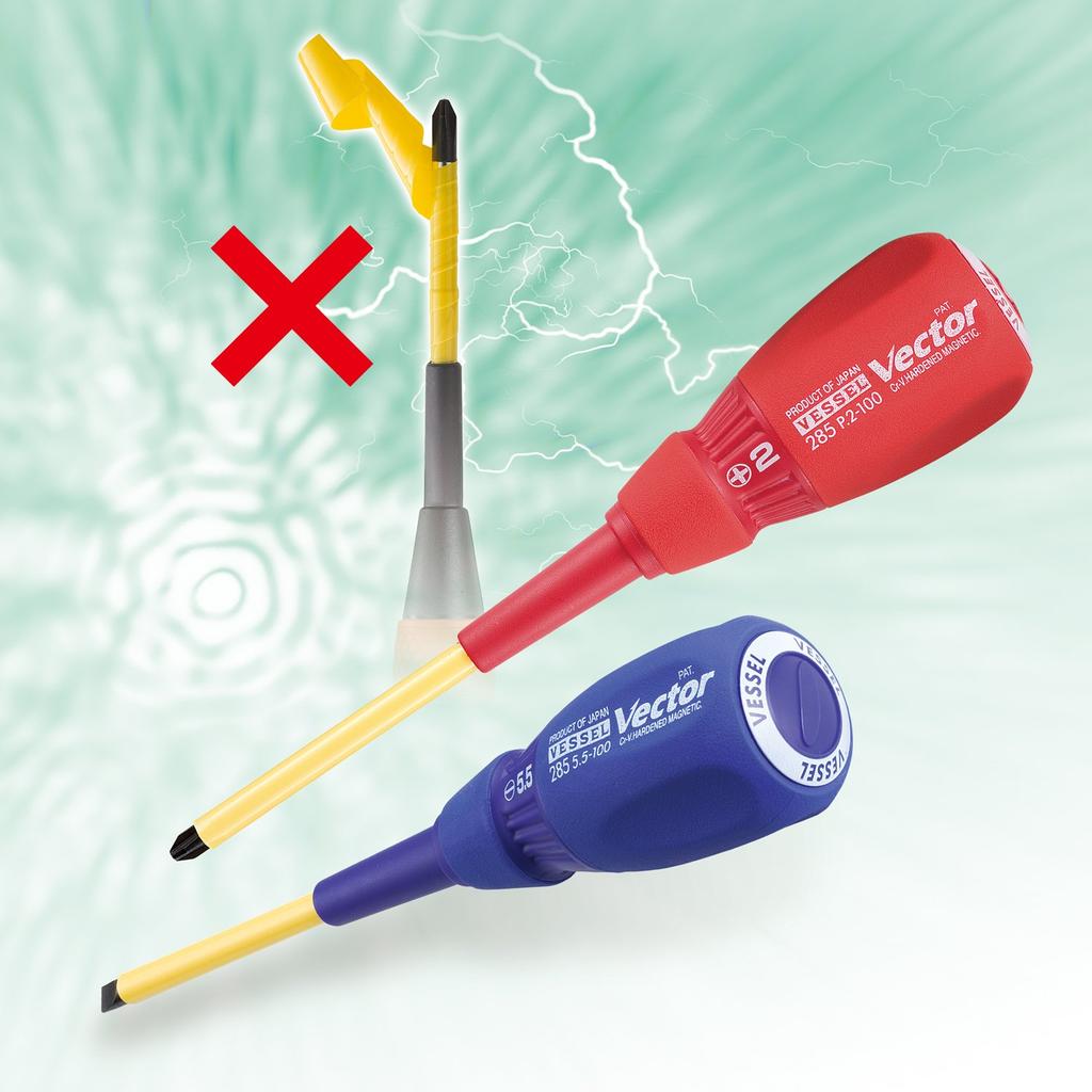 VESSEL Vector Electrician's Screwdriver with Shaft Cover +2×100 285