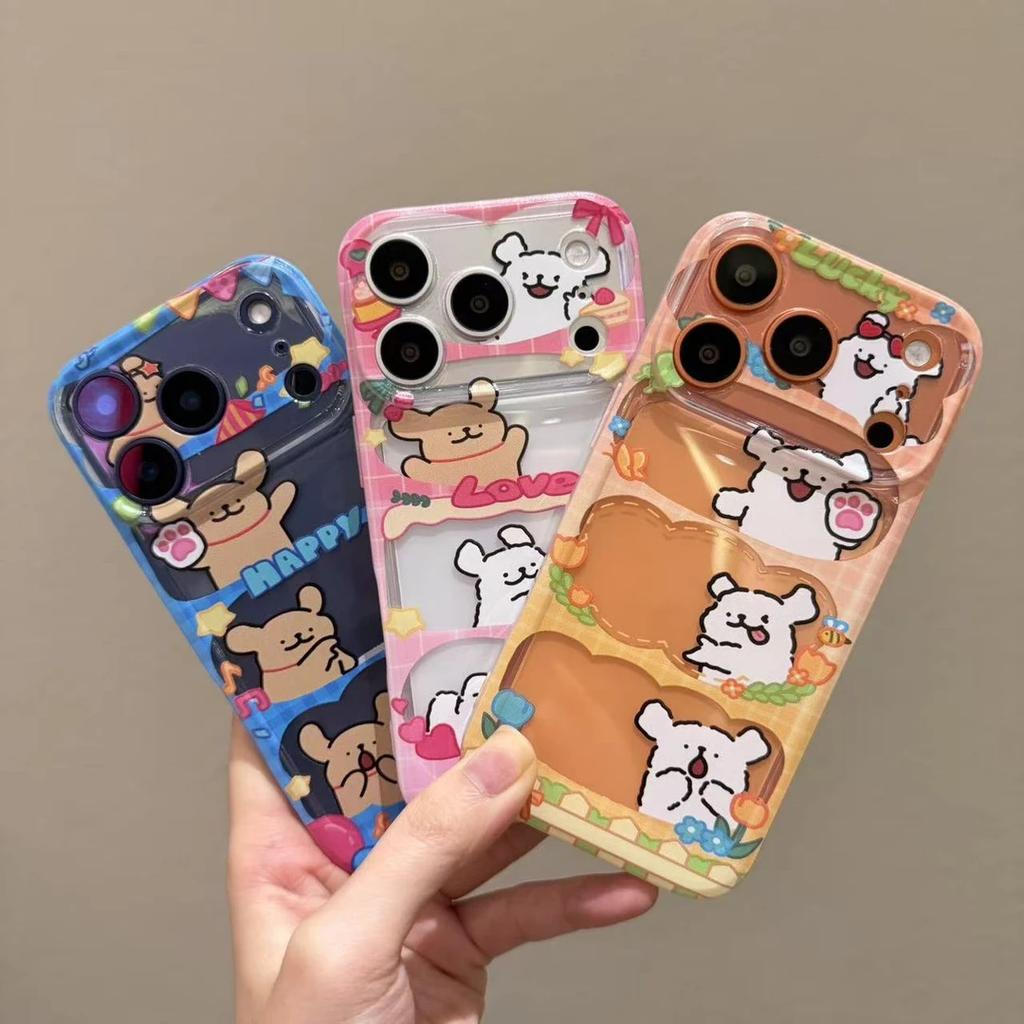 Cute cartoon hollow puppy illustration for Apple 16/17Pro mobile phone case IP15 transparent space case 14 soft