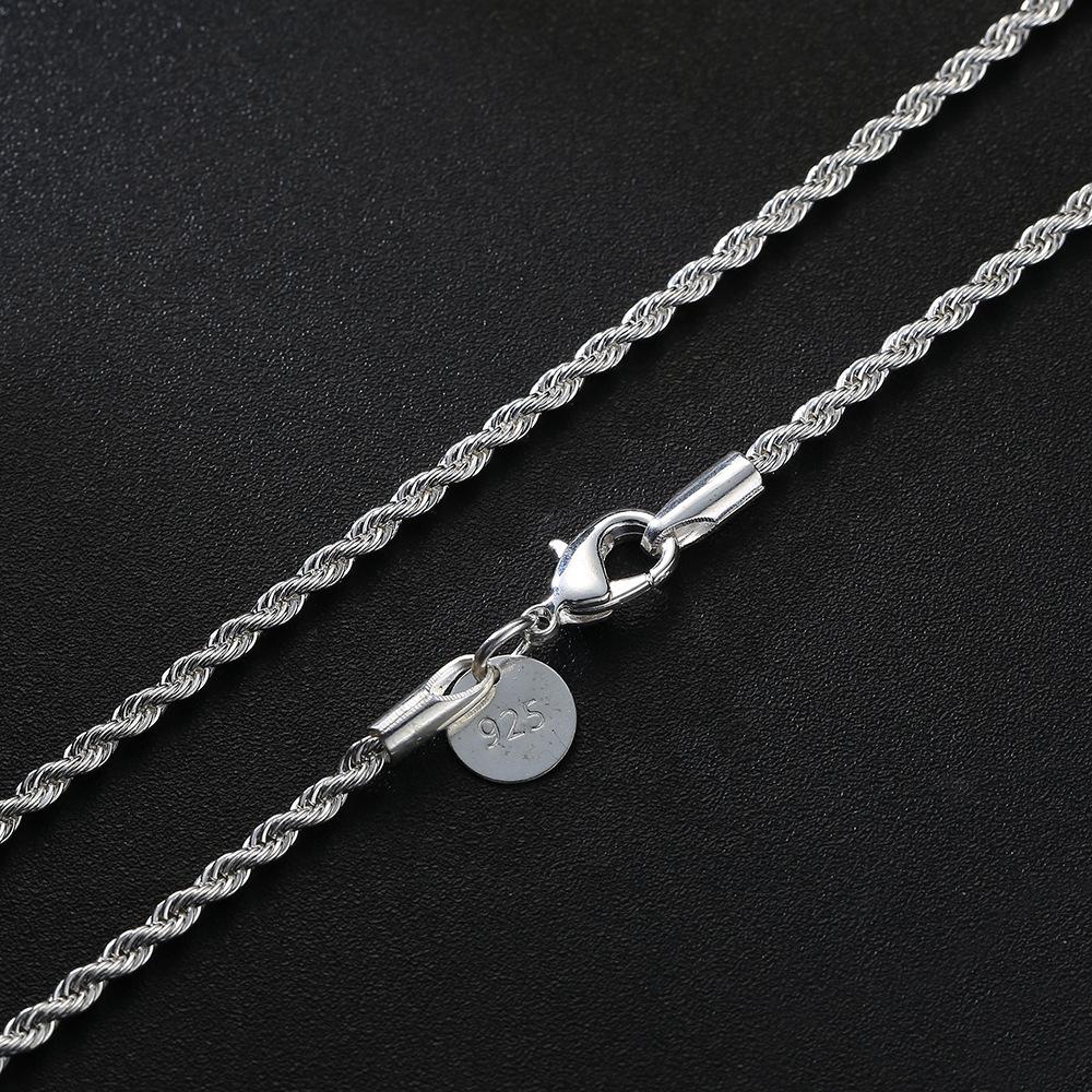 

2mm Silver-Plated Twisted Rope Chain Necklace, 925 Silver, Available in 16, 20, 24, 26, 28 Inches 16 inches