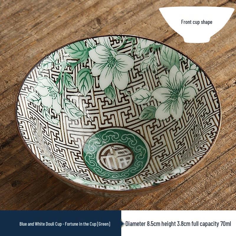 Two-Color Blue & White Porcelain Douli Teacup - Ceramic Kung Fu Master Cup, Japanese Tasting Bowl, Single Tea Cup.