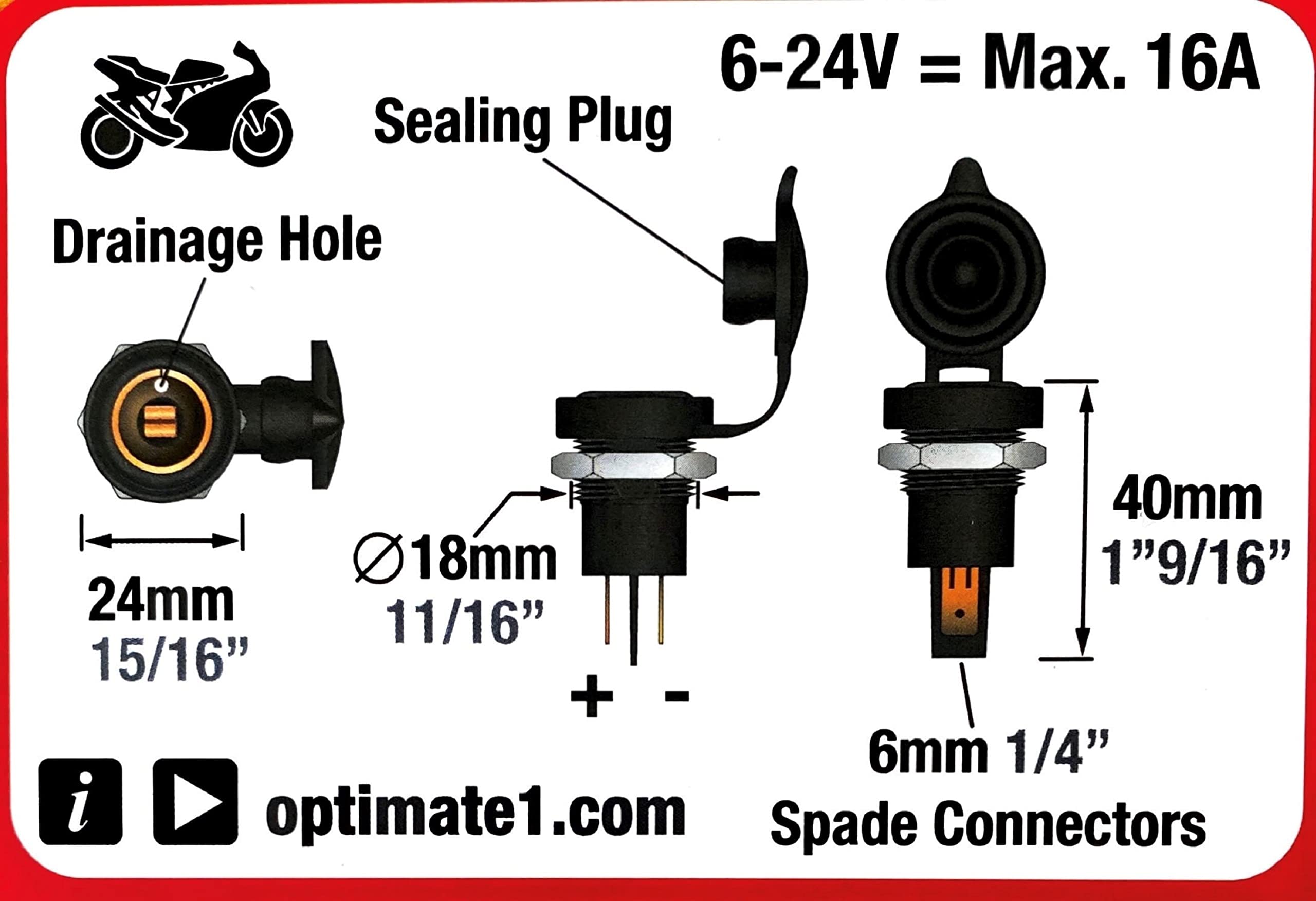 

TecMATE OptiMATE Weatherproof socket for motorcycles with round terminal vehicle side [Official] O-08 DIN/Heller cable.
