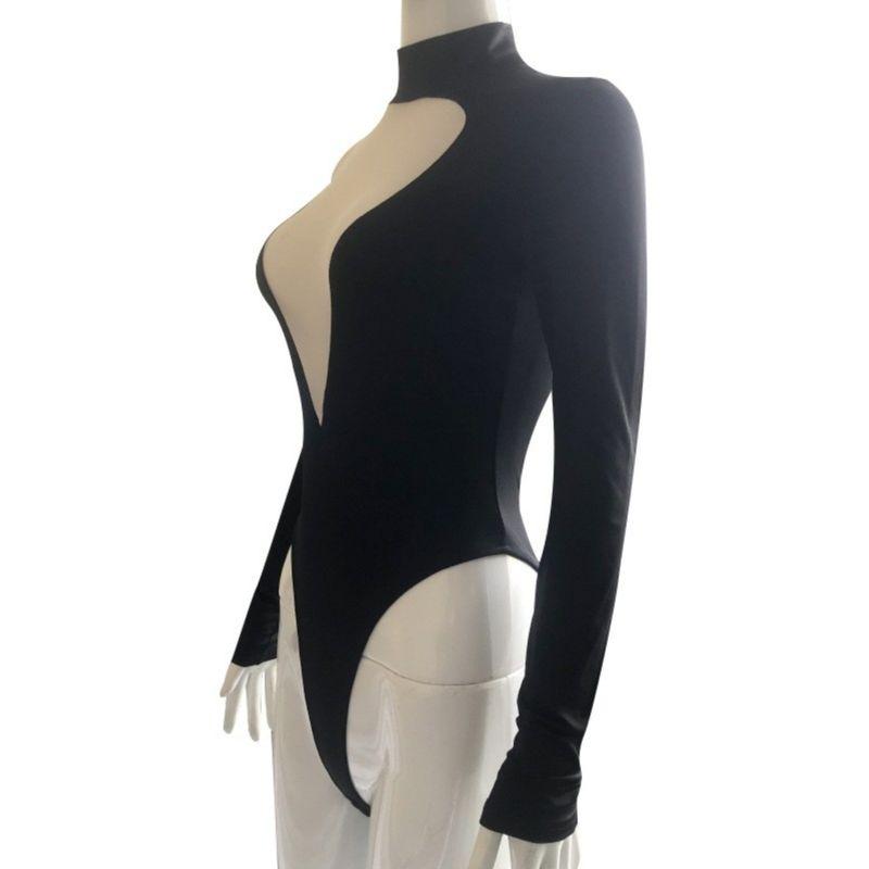 2024 Spring New Women's Clothing Ins Fashion Sexy Sexy Deep V Mesh Stitching Long Sleeves Jumpsuit Gymnastics Jumpsuit