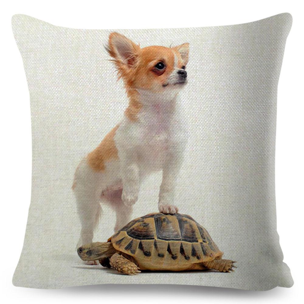 Cute Little Dog Chihuahua Cushion Cover Decor Lovely Pet Animal Pillowcase Polyester Throw Pillow Case for Sofa Home Car 45x45cm