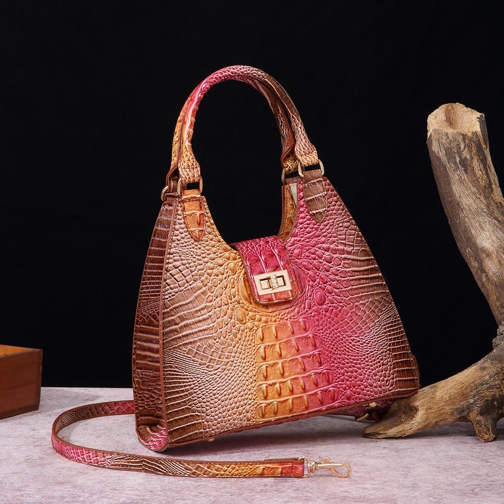 European and American Retro Independent Station Hand-held Armpit Bag French Stick Women's Bag Crocodile Pattern Brahmin