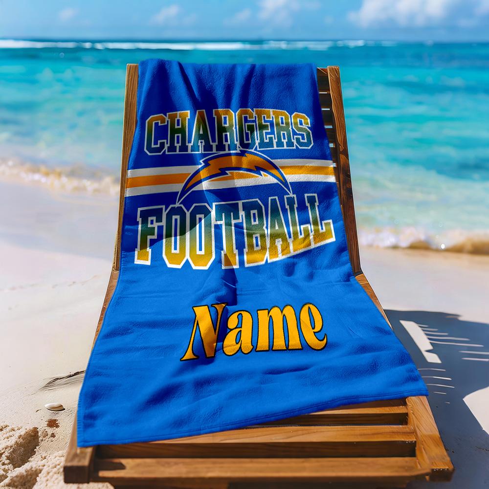 Chargers Football Team Customize Text Beach Towel Super Soft & Absorbent Portable for SwimmingBeachCamping Travel Beach AccessoriesGym