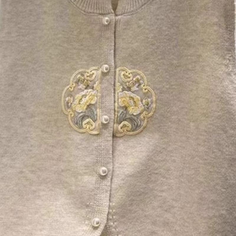 Round Neck Embroidered Chinese Style Knit Vest Women Spring Outerwear Sweater Waistcoat