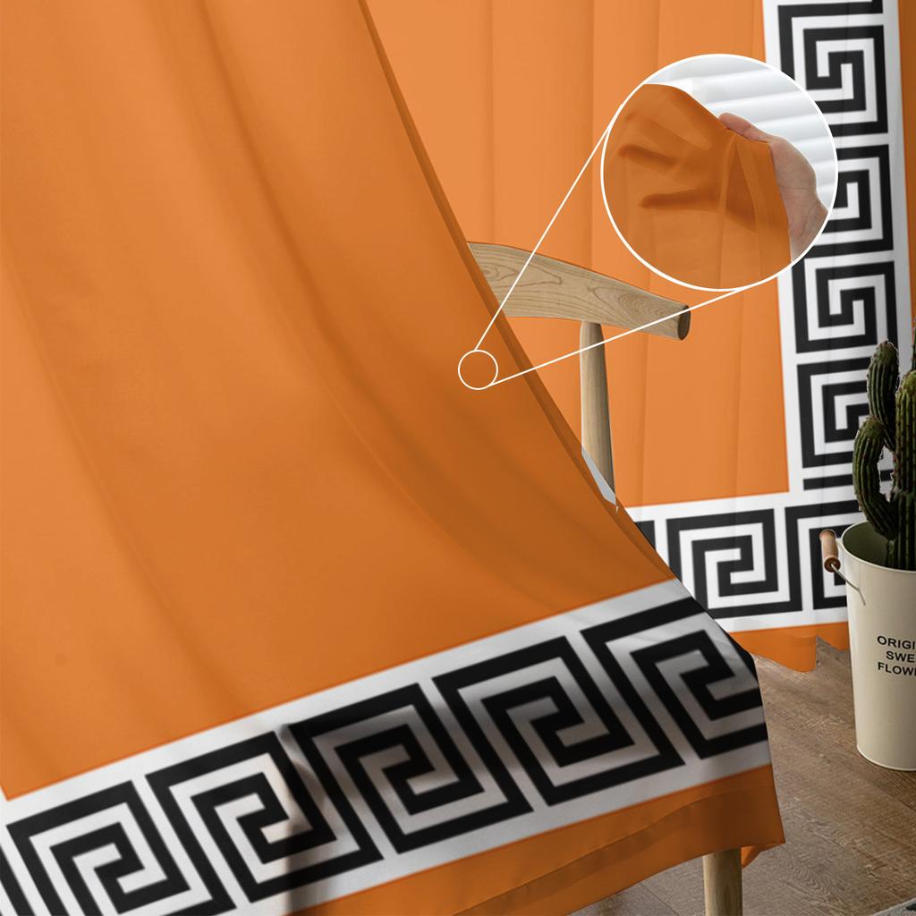 Cortinas Geométricas Transparentes de Estilo Chino Simple Naranja para Decoración de Sala de Estar Cortinas de Ventana Cocina Tul Cortinas Voile