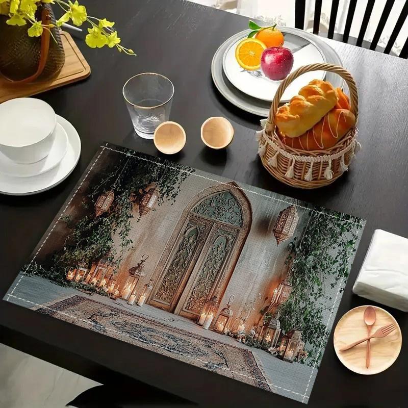 

Luxurious Vintage Moroccan Lantern Pattern Placemats - Golden Glitter Elegant Design - Rustic Theme Placemat 6PC 30X45cm