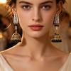 Bohemian Crystal Pearl Tassel Bell Stud Earrings - Indian Retro Style Fashion
