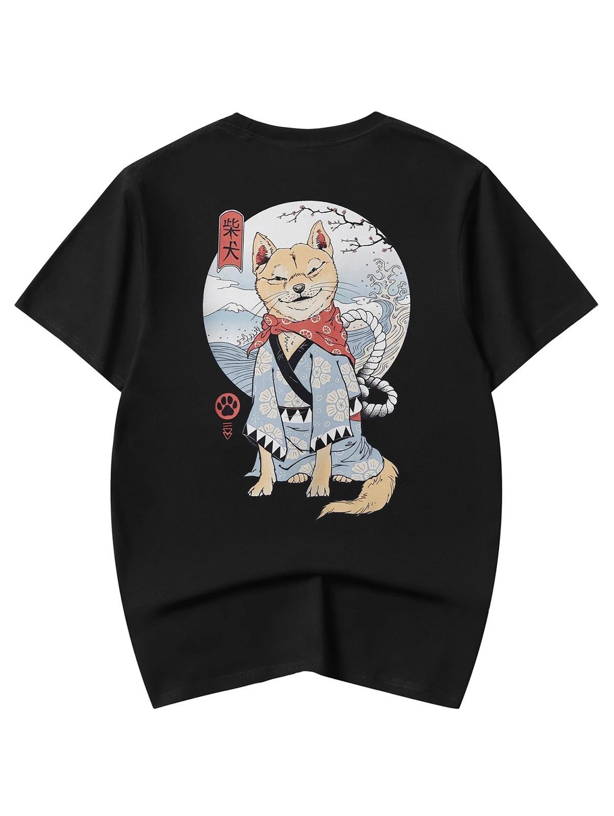 Niepce Men s Shiba Inu Graphic Tee Japanese Streetwear Short Sleeves T-Shirt L