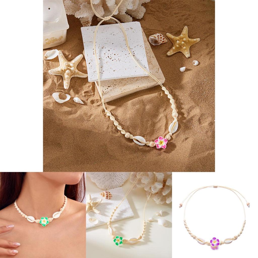 Style Adjustable Necklace Featuring Resin Flowers And Shell Accents For Women
