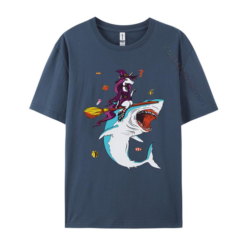 Funny Unicorn Riding Shark Halloween T Shirts Printed Tshirt Men Tee Shirt Anime Adult Man Top Shirts