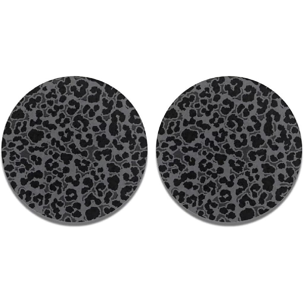 Car Cup Holder Coasters, 2 Pack Universal Auto Anti Slip Ert Coaster with A Finger Notch, Cute Car Assecories for Women - Black Leopard Print